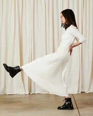 Ali GoldenCotton/Wool Pleated Midi Skirt - White 3 Ali GoldenCotton/Wool Pleated Midi Skirt - White