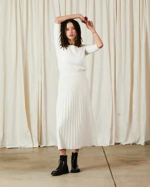 Ali GoldenCotton/Wool Pleated Midi Skirt - White 5 Ali GoldenCotton/Wool Pleated Midi Skirt - White - Image 3