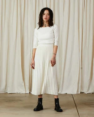 Ali GoldenCotton/Wool Pleated Midi Skirt - White 4 Ali GoldenCotton/Wool Pleated Midi Skirt - White - Image 2