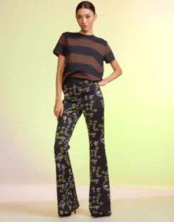 CYNTHIA ROWLEYBonded Fit And Flare Pants - Black Multi