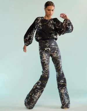 CYNTHIA ROWLEYBonded Fit And Flare Pants - Black/Gold 3 CYNTHIA ROWLEYBonded Fit And Flare Pants - Black/Gold