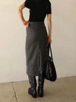 Moon RiverAsymmetric Hem Skirt - Charcoal -CYNTHIA Clothing Shop Charcoal Asymmetric Hem Skirt 20231011015423
