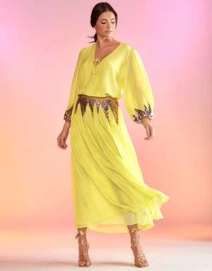 CYNTHIA ROWLEYSelene Sequin Skirt - Yellow 3 CYNTHIA ROWLEYSelene Sequin Skirt - Yellow