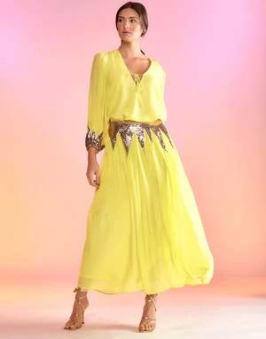 CYNTHIA ROWLEYSelene Sequin Skirt - Yellow 4 CYNTHIA ROWLEYSelene Sequin Skirt - Yellow - Image 2