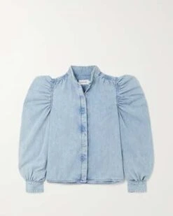 FrameGillian Gathered Denim Shirt - Light Wash