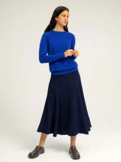 PureCashmere NYCFlared Rib Skirt - Navy