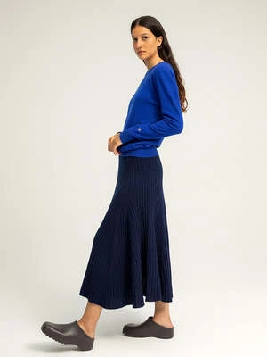 PureCashmere NYCFlared Rib Skirt - Navy 4 PureCashmere NYCFlared Rib Skirt - Navy - Image 2