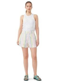 GanniStripe Cotton Elasticated Shorts - Multicolour