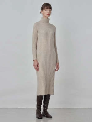 PureCashmere NYCRib Turtleneck Maxi Dress - Oatmeal 4 PureCashmere NYCRib Turtleneck Maxi Dress - Oatmeal - Image 2