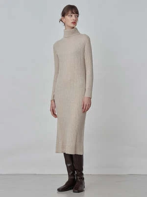 PureCashmere NYCRib Turtleneck Maxi Dress - Oatmeal 3 PureCashmere NYCRib Turtleneck Maxi Dress - Oatmeal