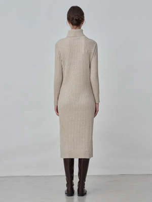 PureCashmere NYCRib Turtleneck Maxi Dress - Oatmeal 8 PureCashmere NYCRib Turtleneck Maxi Dress - Oatmeal - Image 6