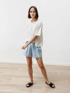 Prioryrunning Short In Striped Poplin - Baby Blue/white