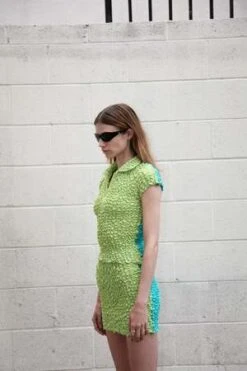 KkCoSplit Popcorn Mini Skirt - Lime/Aqua -CYNTHIA Clothing Shop Split Popcorn Mini Skirt in Lime Aqua 20230509183541 1