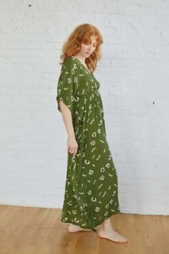 RUJUTA SHETHSummer Kaftan Dress - Aztec Olive Block Print -CYNTHIA Clothing Shop Summer Kaftan Dress Aztec Olive Block Print 20230831232749
