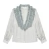 The Great.The Ruffled Tuxedo Top - Silver/Icy Blue -CYNTHIA Clothing Shop The Ruffled Tuxedo Top Silver W Icy Blue 20231018205204