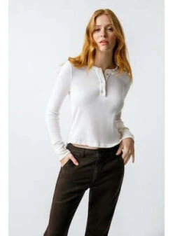 Amo DenimThermal Henley Tee - Natural